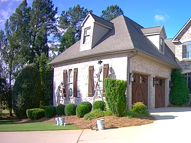 Wood Stained Post, Shutters and Garage | Yes We Do That!